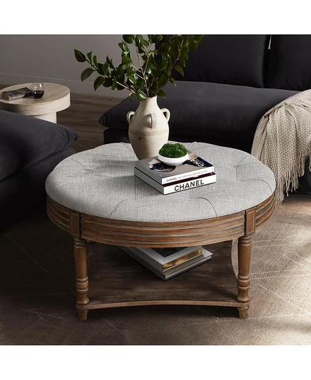 Streamdale Furniture Круглый водонепроницаемый Пуфиковый столик с тафтингом для хранения вещей Журнальный столик с полкой серого цвета