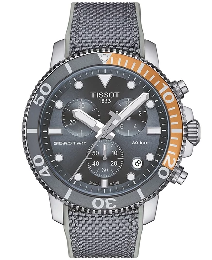 Мужские часы Tissot Seastar 1000 хронограф 46 мм, серые