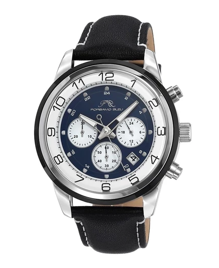 Мужские часы Porsamo Bleu Arthur 44 мм кожаный ремешок, черные