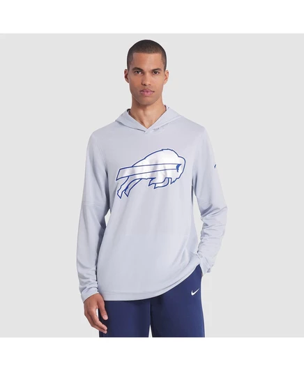 Мужская серая футболка Buffalo Bills 2025 из коллекции Rivalries Sideline Dri-FIT с капюшоном и длинными рукавами из коллекции Rivalries. silver