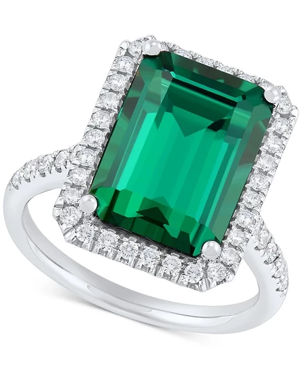 Кольцо Grown With Love с лаб. изумрудом 6,5 к. и бриллиантами 0,5 к., 14k белое, зеленое