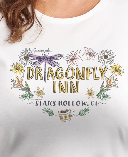 Гибридная одежда, модная футболка Gilmore Girls Dragonfly Inn больших размеров с круглым вырезом и графическим рисунком white