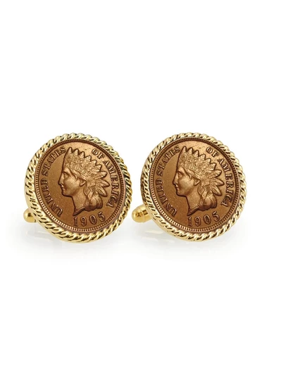 Запонки American Coin Treasures Indian Head Penny, золотые