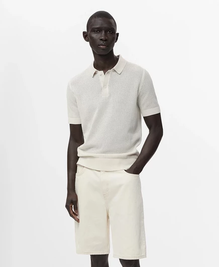 Мужская ажурная трикотажная хлопчатобумажная рубашка поло off white