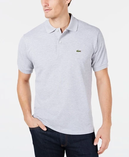Мужское поло Lacoste L.12.12 классическое из пике, серебристое