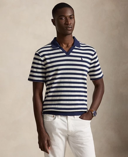Мужская текстурированная рубашка поло Polo Ralph Lauren с коротким рукавом синего цвета