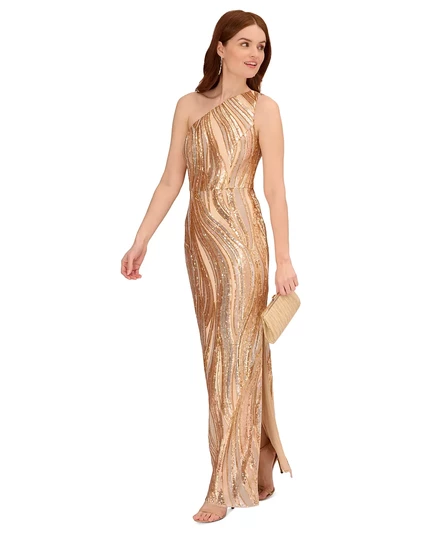  Женское платье с блестками на одно плечо champagne gold