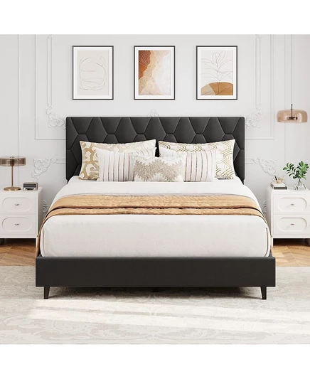 каркас кровати gaomon Queen-Size -2013 с мягким изголовьем, прочная платформа с прочными деревянными ламелями, Бесшумный дизайн, Отсутствие необходимости в пружинном блоке и окраске.