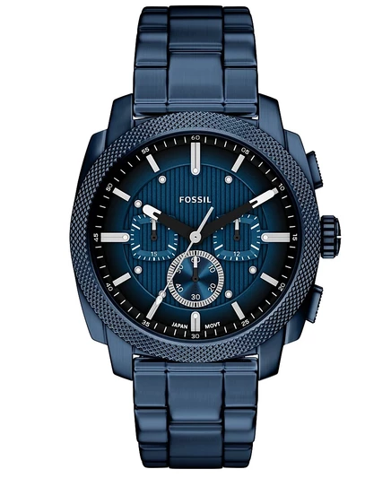 Мужские механические часы Fossil с хронографом, темно-синие часы из нержавеющей стали, 44 мм, синий