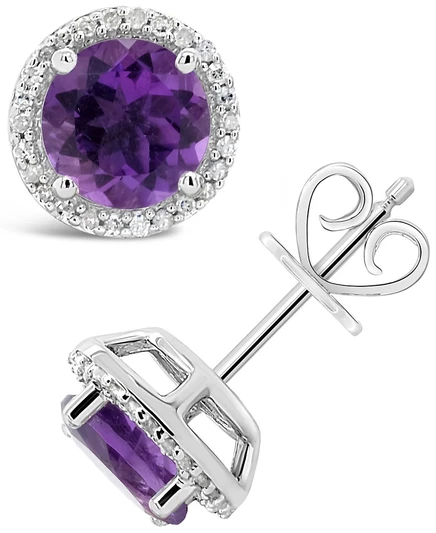 Женские серьги Macy's, аметист и бриллианты, серебро