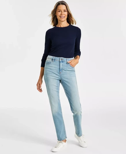  Натуральные джинсы прямого кроя с высокой посадкой Petite & Petite Short, созданные для Macy's motif wash