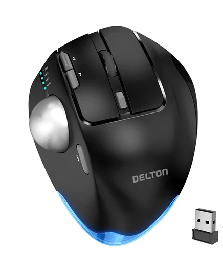 Компьютерная мышь Delton T100 с эргономичным наклоном и беспроводным трекболом, черная