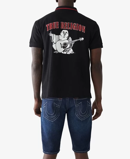 Мужское поло True Religion с логотипом Buddha, черное