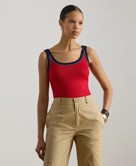 Женский двухцветный свитер с круглым вырезом и безрукавкой Lauren Ralph Lauren, красный