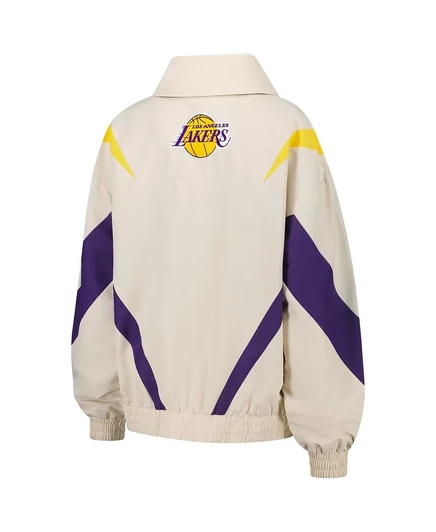 Женская белая ветровка Terez Los Angeles Lakers в стиле ретро с шевроном из рипстопа на молнии до четверти длины. white