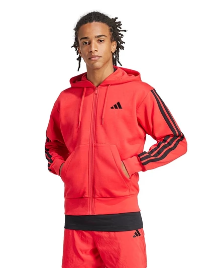 мужская флисовая толстовка adidas обычного покроя в 3 полосы на молнии с капюшоном  red