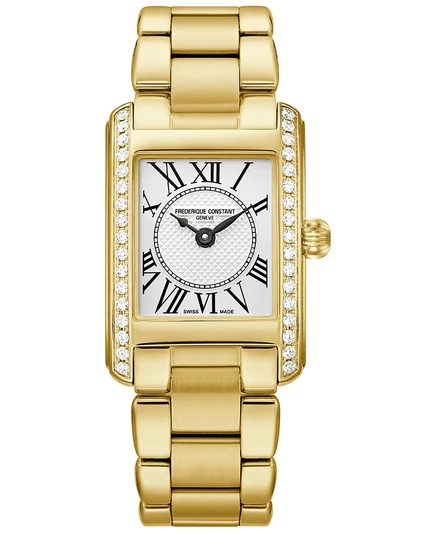 Женские швейцарские часы Frederique Constant с бриллиантом Carree (3/8 карата) на браслете из нержавеющей стали золотистого оттенка, 23 мм золото