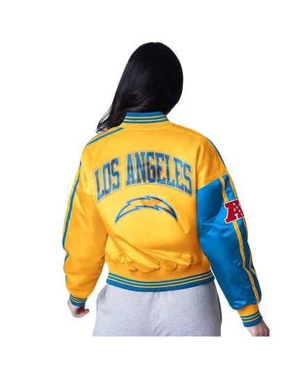 Укороченный атласный жакет на молнии Los Angeles Chargers Zone Blitz от Starter для женщин, цвета пудры, голубой/золотой powder blue, gold