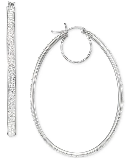 Серьги-кольца Macy's Crystal Pavé овальные, серебристые
