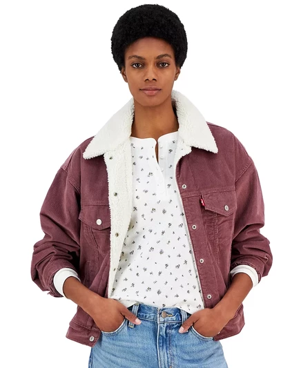  Женская вельветовая куртка Sherpa Trucker темно-розового цвета rose taupe