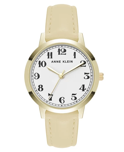 Женские повседневные кварцевые часы Anne Klein из кремовой полиуретановой кожи и золотистого металлического сплава Boyfriend Watch, 34 мм