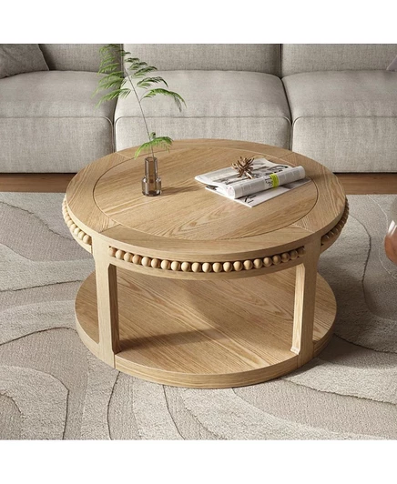 Круглый журнальный столик Streamdale Furniture из массива дерева - Двухъярусный коричневый