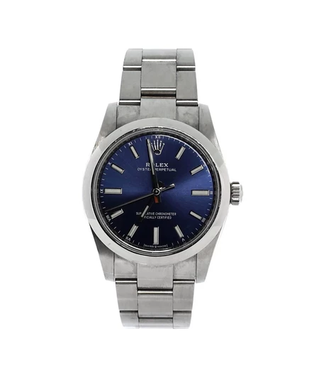 Бывшие в употреблении часы Rolex Oyster Perpetual с автоподзаводом из нержавеющей стали синего цвета диаметром 34 мм