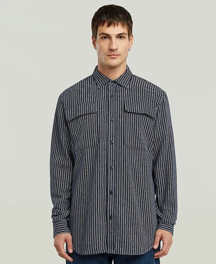 Мужская рубашка обычного покроя на пуговицах в полоску G-Star Raw синего цвета