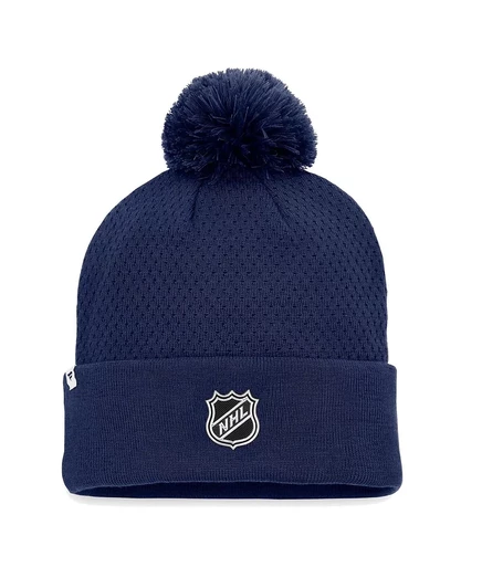 Женская вязаная шапка Fanatics темно-синего цвета Washington Capitals Authentic Pro Road с манжетами и помпоном navy