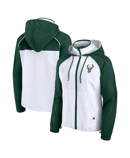 Женская анорак-куртка fanatics milwaukee bucks, бело-зеленая