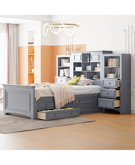 Деревянная кровать-платформа Streamdale Furniture со встроенным местом для хранения серого цвета