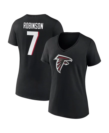 Женская футболка с V-образным вырезом Fanatics Bijan Robinson Black Atlanta Falcons с названием и номером команды black