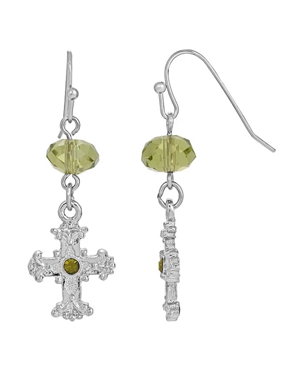 Серьги-крестики Symbols Of Faith, серебристые, зелёные