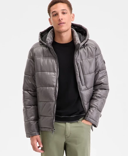 Мужская пуховая куртка Michael Kors с капюшоном, серая