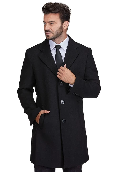 Braveman Men's Big & Tall  Tailored Wool Blend Notch Collar Wool Blend Walker Car Coat black