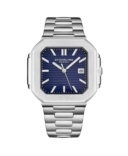 Мужские кварцевые часы Stuhrling Modulus 4064 из матовой стали со встроенным браслетом и квадратным корпусом диаметром 43 мм