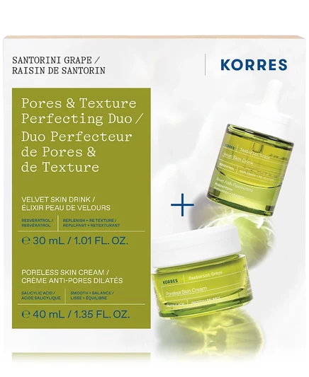 KORRES, 2 шт. Набор для ухода за кожей Santorini Grape, улучшающий поры и текстуру, без цвета