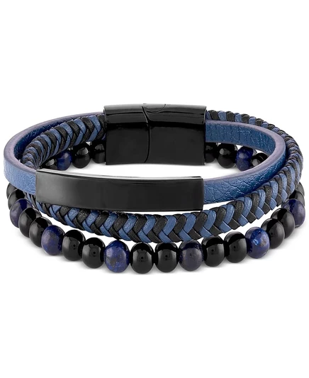 Мужской браслет Macy's Onyx & Lava тройной, кожаный, черный
