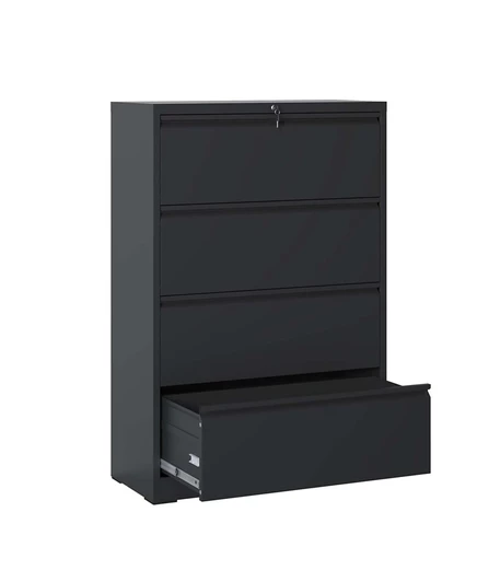 Боковая картотека Boyel Living с 4 выдвижными ящиками, Черный картотечный шкаф с замком, Запирающийся картотечный шкаф для домашнего офиса