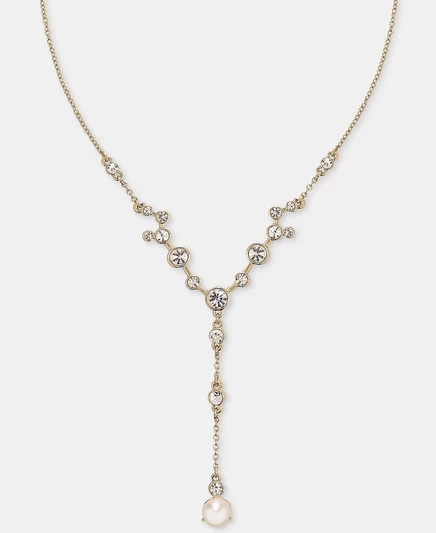 Колье-лариат с кристаллами и искусственным жемчугом Anne Klein, удлинитель 16 дюймов + 3 дюйма, белый