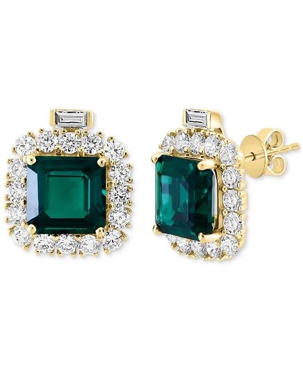 Женские пусеты EFFY 14k с лаб. изумрудом и брилл., золотые