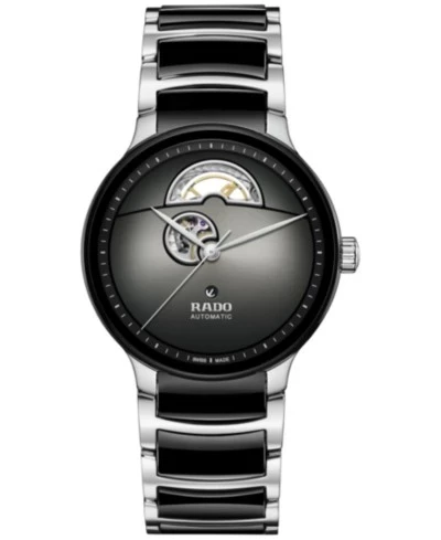 Rado Унисекс Швейцарские автоматические часы Centrix Open Heart с открытым сердцем, черные часы-браслет из керамики и нержавеющей стали, 40 мм, черный