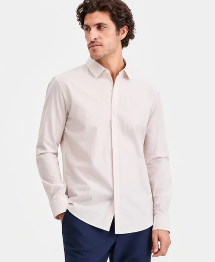 Мужская хлопковая рубашка на пуговицах с длинным рукавом Luke от Aflani, Macy's Exclusive коричнево-бежевого цвета