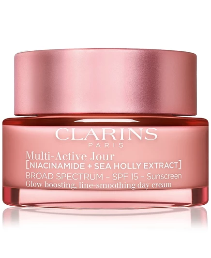 Многофункциональный дневной увлажняющий крем Clarins с SPF 15 для разглаживания морщин, пор и сияния, 1,7 унции. без цвета