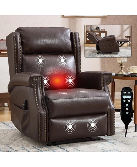 Ручное откидное кресло Streamdale Furniture коричневого цвета из искусственной кожи с 8 вибрирующими узлами и 3 режимами массажа коричневого цвета