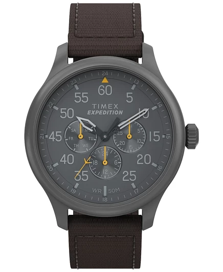 Мужские экспедиционные полевые кварцевые аналоговые часы Timex с коричневым ремешком диаметром 43 мм коричневого цвета