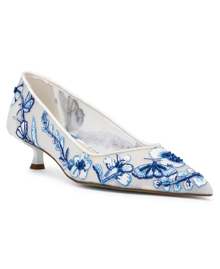 Бетси Джонсон Санто-Вышитый Котенок Каблук Насосы white, blue floral