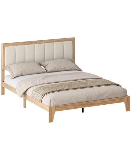 Каркас кровати HOMCOM Queen-size с изголовьем, каркас кровати на платформе угольно-белый