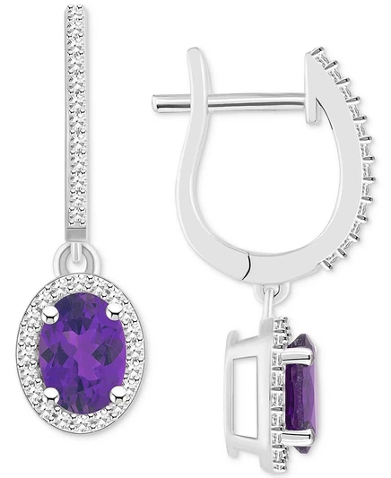 Серьги Macy's, аметист и бриллианты, серебро, фиолетовые