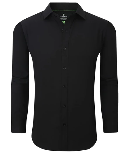Мужская приталенная однотонная рубашка-стрейч Tom Baine Men Slim Fit в четырех направлениях black